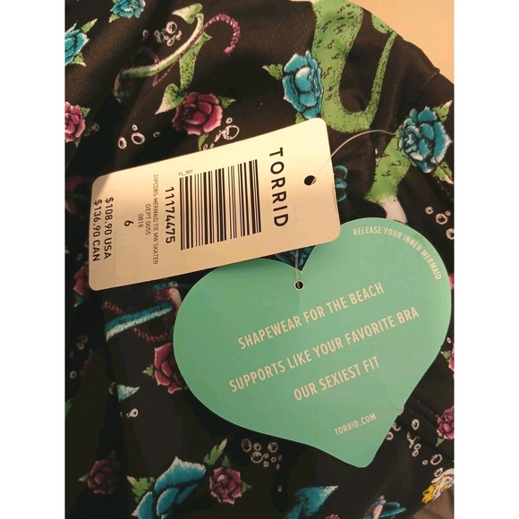 Torrid Plus Size 6 Black Mermaid Tie Skater Swim Dress W/ Support Bra NEW A113 - Picture 12 of 12